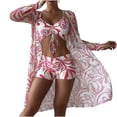 thumbnail image 1 of 3 Piece Swimsuit Womens Printed Bathing Suits Drawstring Bikini Set Long Sleeve Beach Cover Up Boy Shorts Swimwear (Small, Pink), 1 of 7