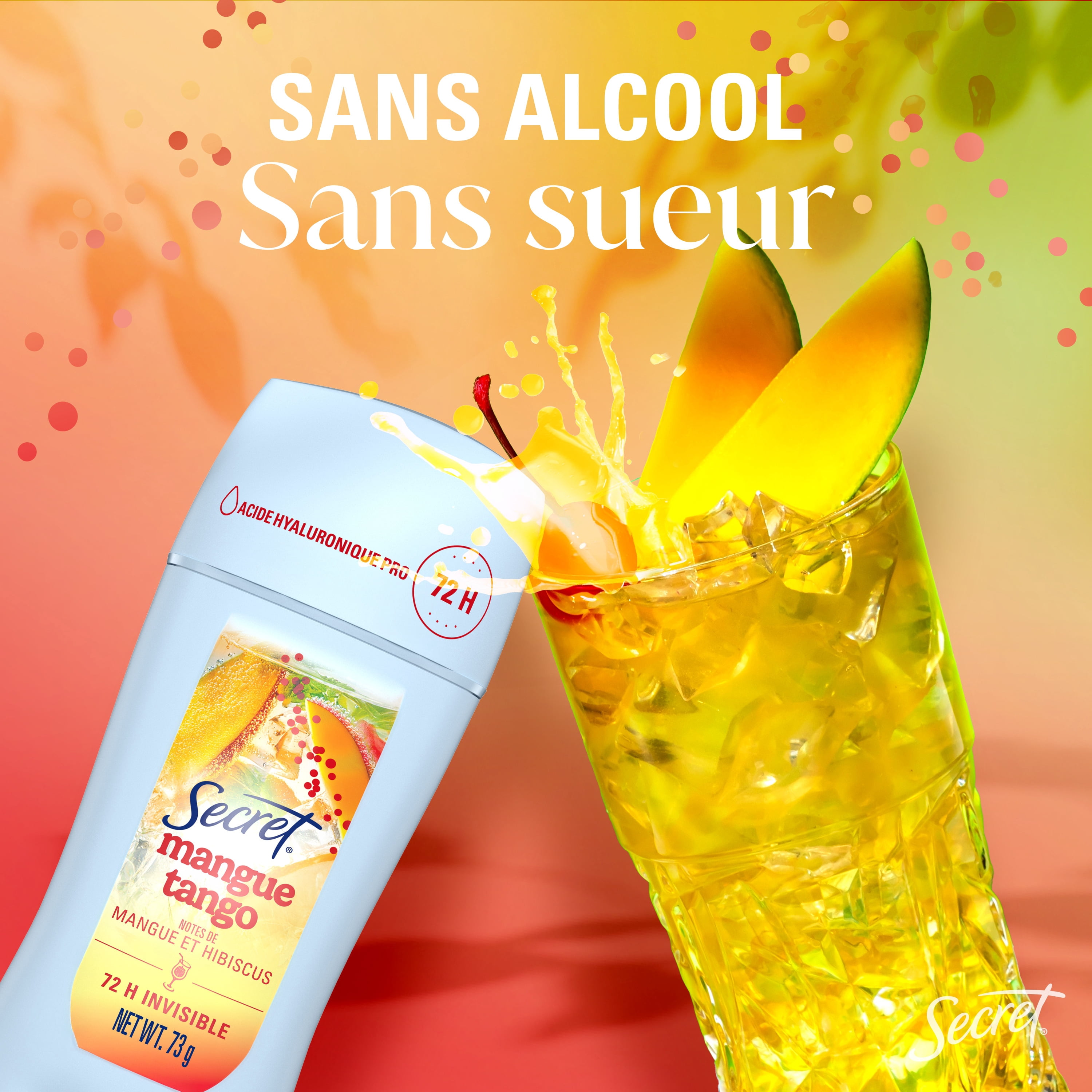 Antisudorifique et désodorisant pour femmes invisible en bâton Secret Fraîcheur, Mangue tango, 73 g
