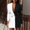 thumbnail image 3 of 2025 Veste à Fermeture Éclair Patchwork à Blocs de Couleur pour Femme à Manches Longues à Col en V Veste de Piscine Robe de Tailleur pour Femme, 3 of 5
