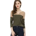 thumbnail image 1 of Unique Bargains T-Shirt Décontracté à Manches Longues et Col en V Fendu pour Femmes, 1 of 1
