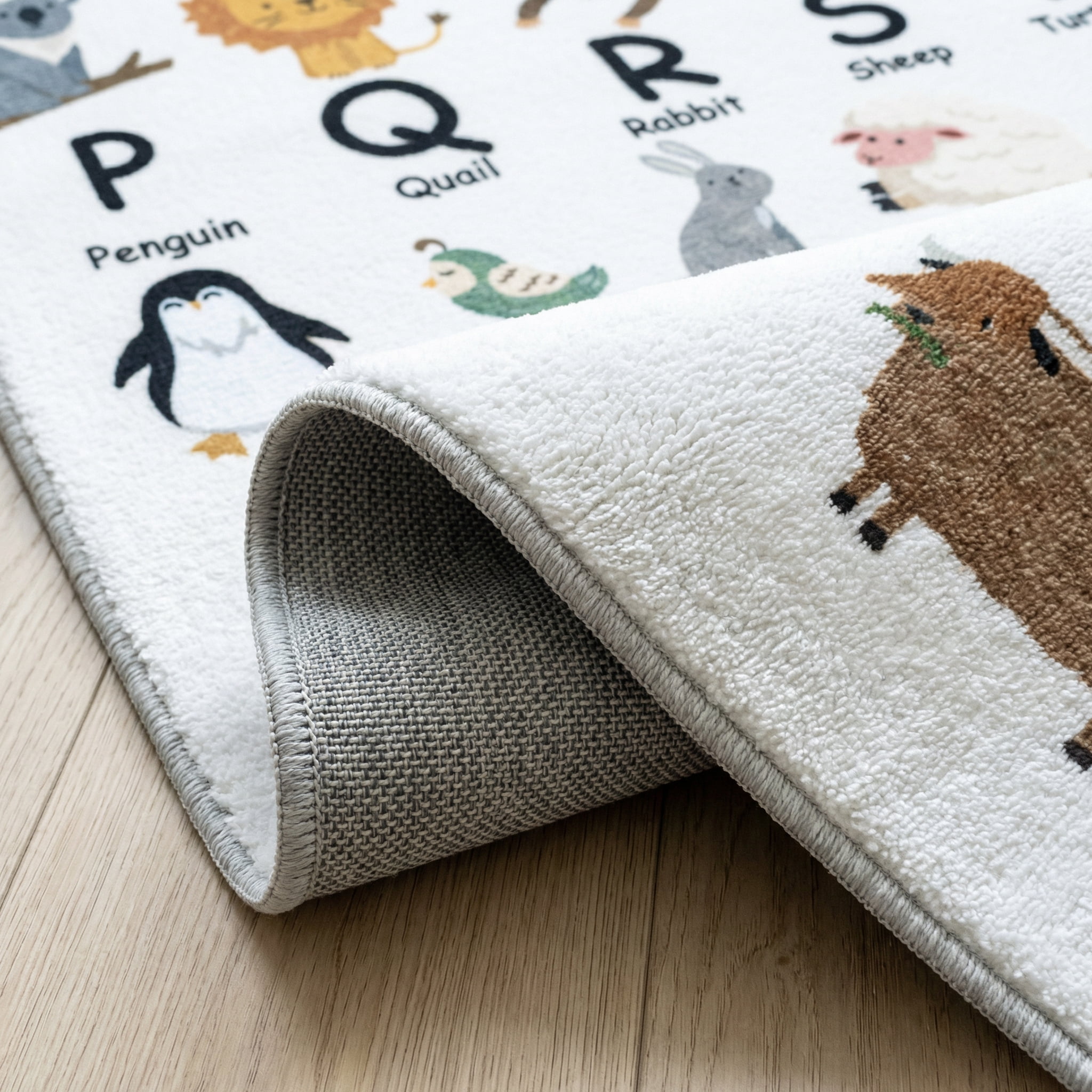 Rug Branch Soft Steps Playtime Alphabet Animaux, Tapis d'apprentissage educatif doux, blanc beige - Garçons et filles dans la salle de jeux, la creche, la chambre a coucher