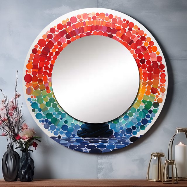 Designart « Euphonie de Méditation Colorée de l'Esprit » Miroir Rond Grand Multicolore Abstrait - Décor Mural Miroir Rond - Miroir Rond Imprimé Traditionnel 23 Pouces x 23 Pouces Pouces