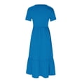 thumbnail image 5 of AherBiu Robe T-Shirt Décontractée d'Été pour Femme à Manches Courtes, Col Ras du Cou, Fluide, à Volants, Maxi, de Plage, avec Poches, 5 of 5