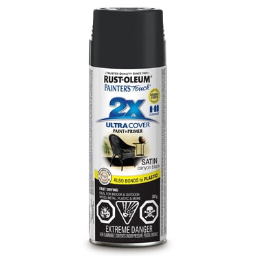 Rust-Oleum Painter's Touch 2X Interior/Exterior Ultra Cover Multi-Purpose Paint and Primer in Satin Canyon Black, 340g Spray Paint