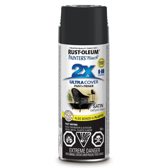 Rust-Oleum Painter's Touch 2X Interior/Exterior Ultra Cover Multi-Purpose Paint and Primer in Satin Canyon Black, 340g Spray Paint
