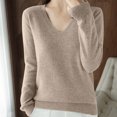thumbnail image 4 of asjyhkr Tops For Women Long Sleeve Knit Cotton V Neck Sweater Pullover Basic T Shirts Solid Color, 4 of 7