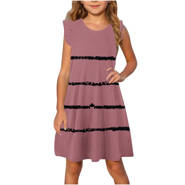Économies d'Été! Robe d'Été pour Enfants, Robes Décontractées pour Filles en Liquidation, Robe d'Été pour Tout-Petites à Manches à Volants Tenue de Soleil pour Enfants 4-14T