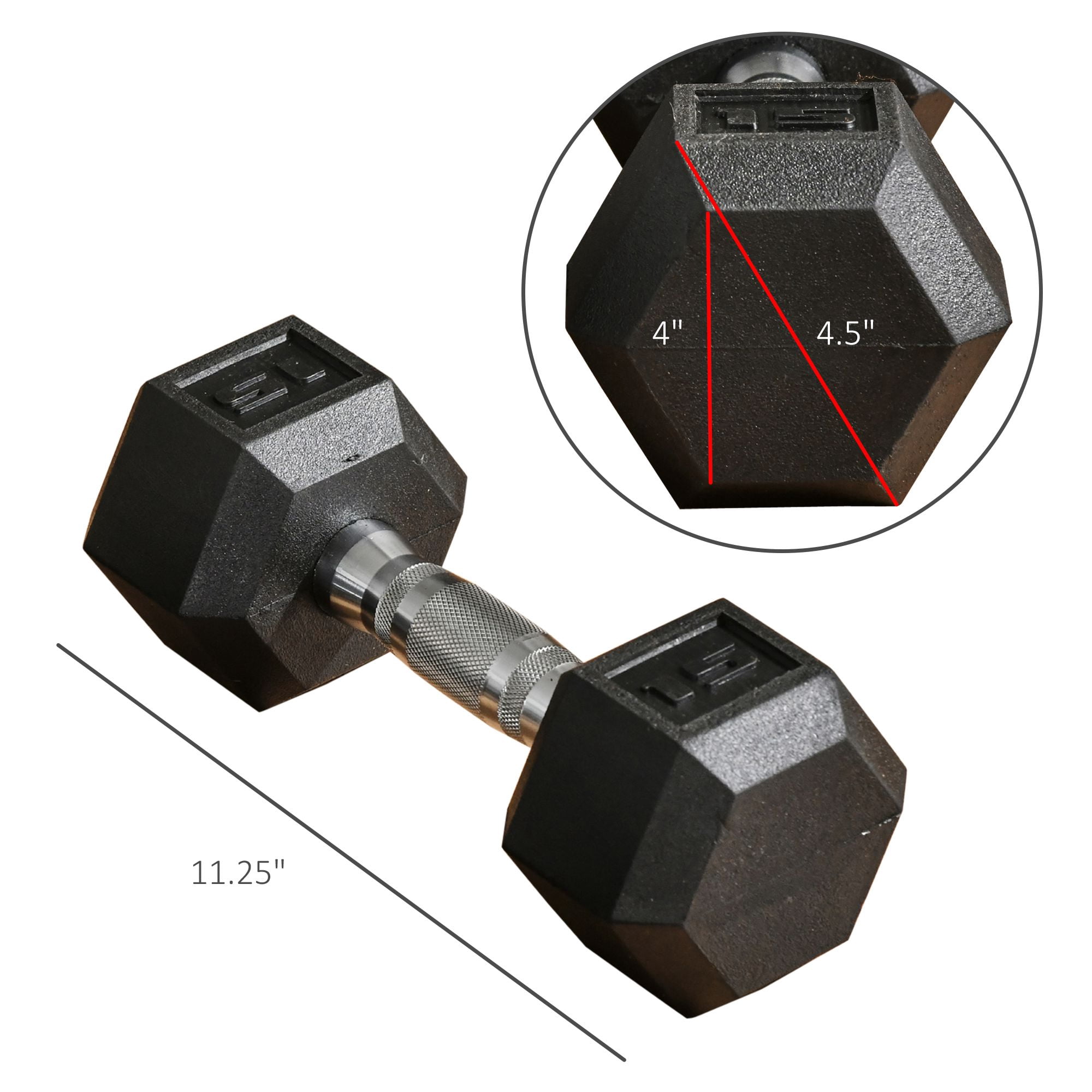 Soozier 2 x 15 lbs Rubber Dumbbells Weight Set for Body Fitness Training