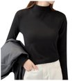 thumbnail image 1 of Baberdicy T-Shirts pour Femmes Femmes Ajusté Décontracté Uni Manches Longues Col Roulé Simulé Blouse Hauts Coupe Ajustée Extensible Couche T-Shirts Hauts pour Femmes Noir, 1 of 7
