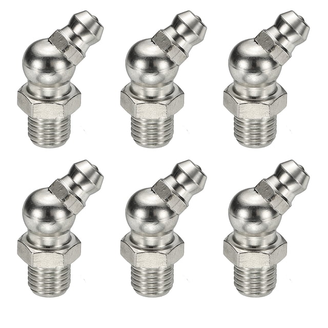 Uxcell Raccords à Graisse 45 Degrés, Filetage M8 x 9mm Accessoires de Raccord Hydraulique - Raccord pour (Machines Automobiles/industrielles), 6 Pcs & Acier Inoxydable 304 & Argent