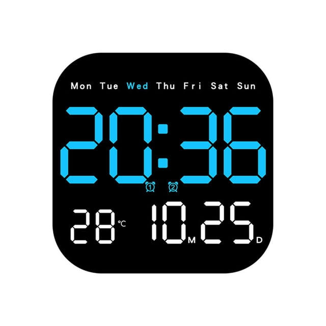 Youkk Horloge Murale à DEL Style Unique Télécommande Date Numérique Fonctions Multiples Horloge de Table Électronique Bleu