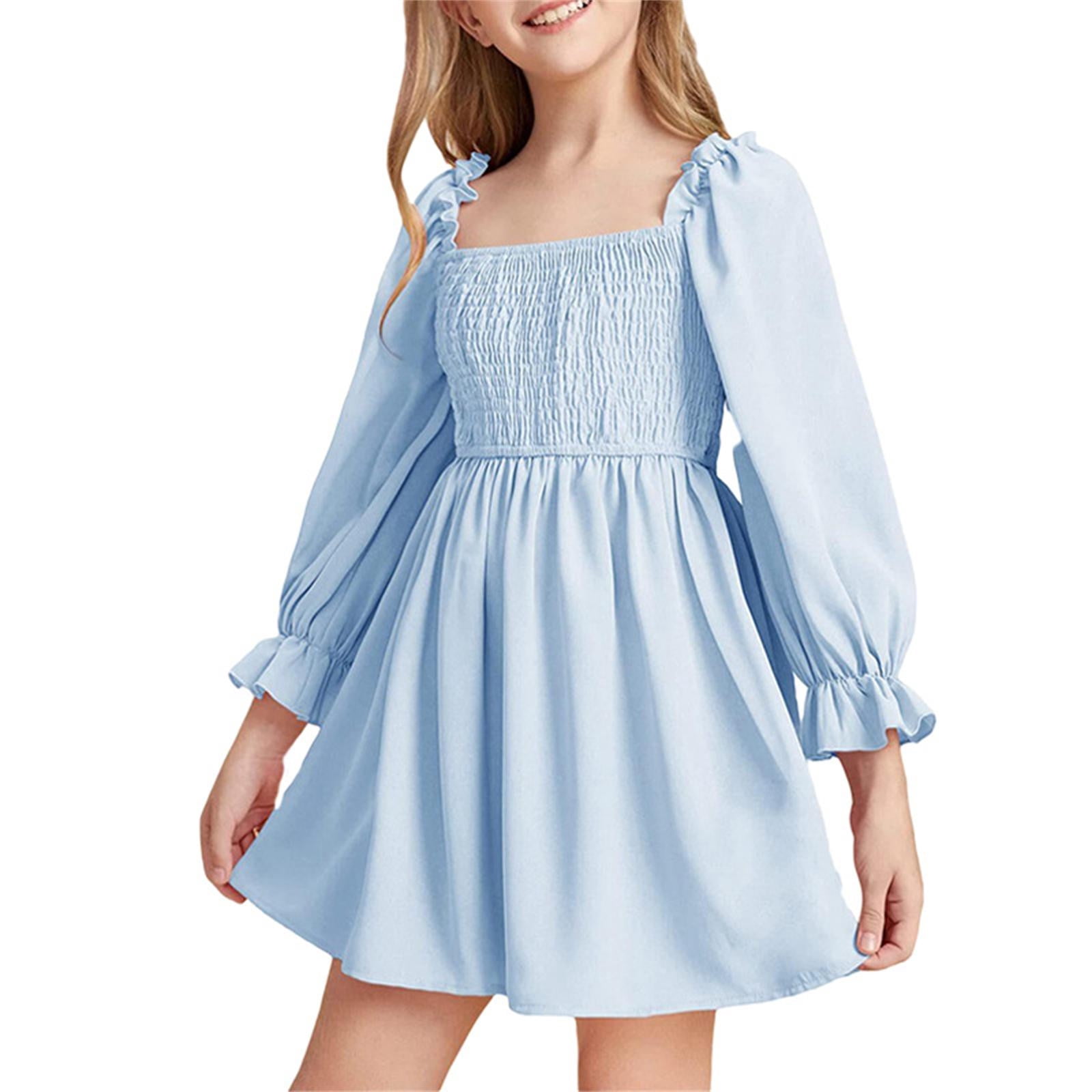 Kcodviy Girl Summer New Skirt Summer Frocks for Girls Long Sleeved Ruffled Skirt Girls Dress Plus Size High Waist Dress for Retro Dress for Toddlers Girls