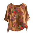 thumbnail image 2 of SMihono Hauts pour Femmes Été Chic Décontracté Mode Femmes Coton Lin Manches Courtes Imprimé T-Shirt pour Dames Hauts T-Shirt Oversize pour Femmes, 2 of 9
