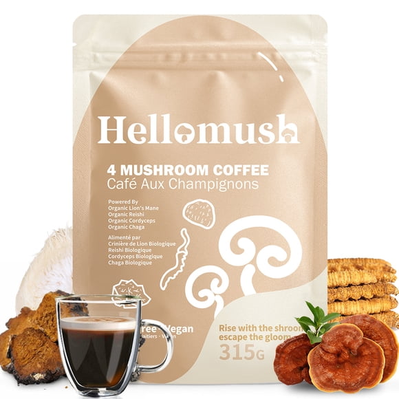 Organic Instant Mushroom Coffee (315 g, 90 Servings) with Lion’s Mane, Chaga, Reishi & Cordyceps