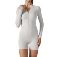 thumbnail image 1 of AherBiu Yoga Jumpsuits for Women Long Sleeve Short Bodysuits Half Zip up Stretchy Workout Gym Rompers, 1 of 7