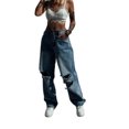 thumbnail image 4 of Wangsaura Ladies Korean Wide Leg Jeans Fashion Irregular Lapel High Waist, 4 of 10