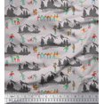 thumbnail image 1 of Soimoi Grey Poly Georgette Fabric Humans,Sleigh & Mountains Holiday Print Fabric by the Yard 52 Inch Wide, 1 of 3