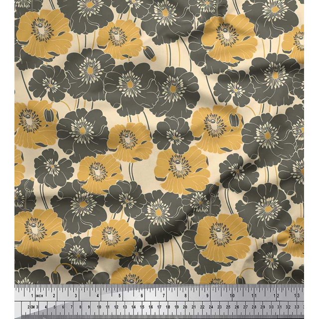 Soimoi Rayon Fabric Artistic Flower Decor Fabric Printed Yard 56 Inch Wide