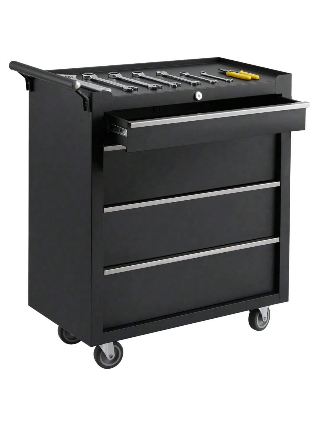 Eastvita 4-Drawer Rolling Tool Box with Wheels Protective Liner Sliding Drawers Side Handle Lockable Design for Garage Warehouse Workshop Repair Shop Tool Storage