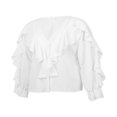 thumbnail image 2 of AMERTEER Summer Women Button-down Ruffle Shirt V-neck Long Sleeve Blouse, 2 of 7