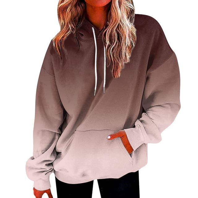 Timegard Chandails Molletonnés pour Femmes Grande Taille, Chandails à Capuchon à Fermeture Éclair, Chandail à Enfiler, Couleur Dégradée, Automne, Décontracté, Coupe Ample