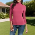 thumbnail image 2 of Women's Mock Neck Shirt 2025 - 3/4 Sleeve Slim Fit | Basic Layering Tee, 2 of 9