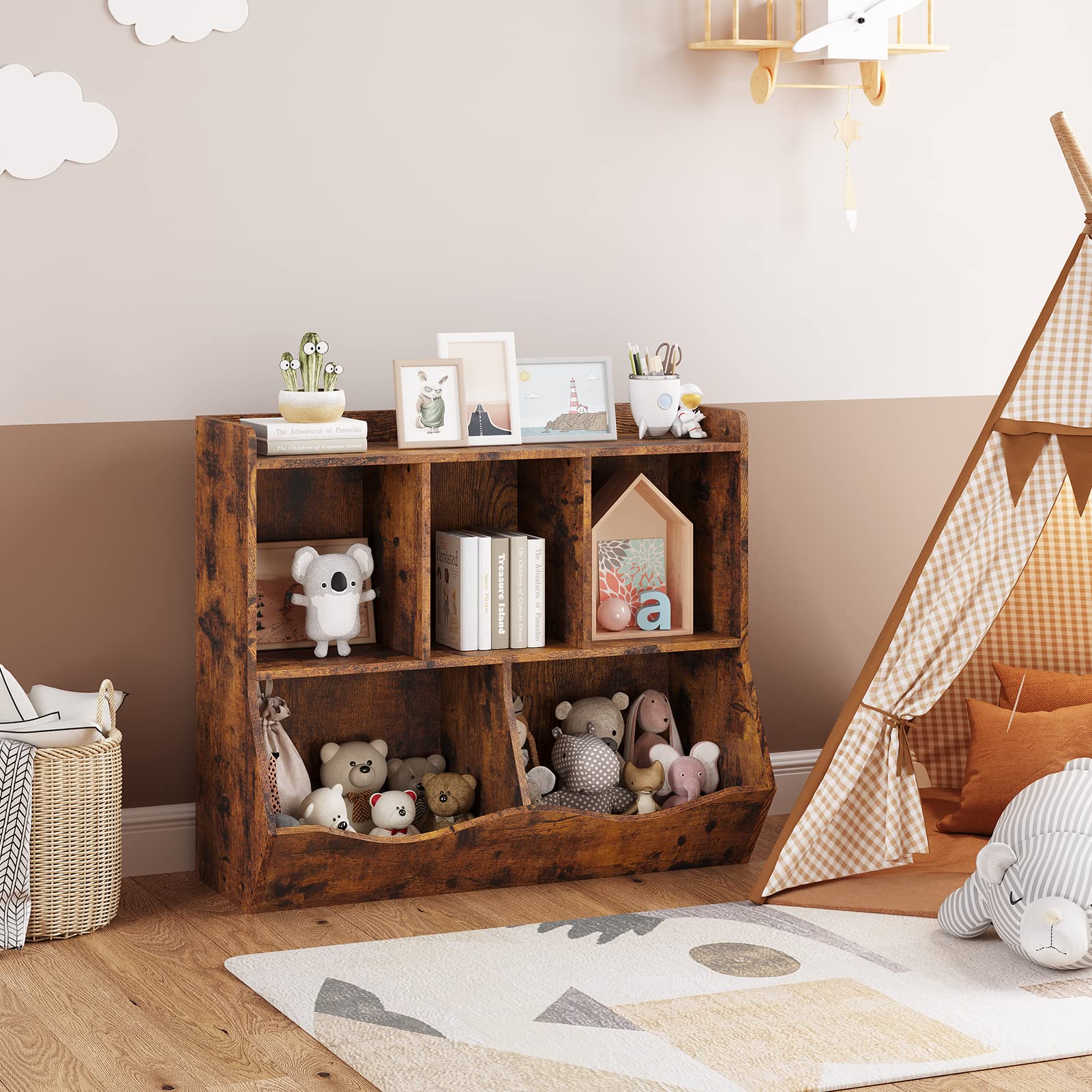 Toy Bookshelf and Bookcase, Multi Shelf with Cubby Organizer Cabinet for Storage Books and Toys, for Bedroom, Playroom, Hallway