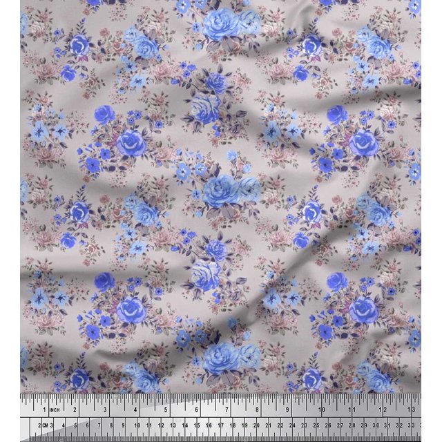 Soimoi Red polyester Crepe Fabric polyester Fruits Print Fabric by the Yard 52 Inch Wide