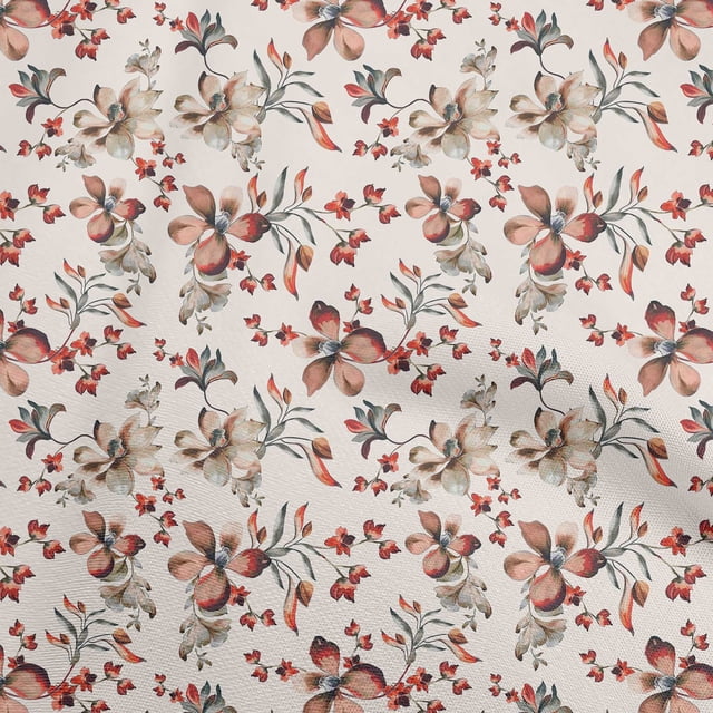 oneOone Polyester Spandex Light Beige Fabric Floral Craft Projects Decor Fabric Printed By The Yard 56 Inch Wide