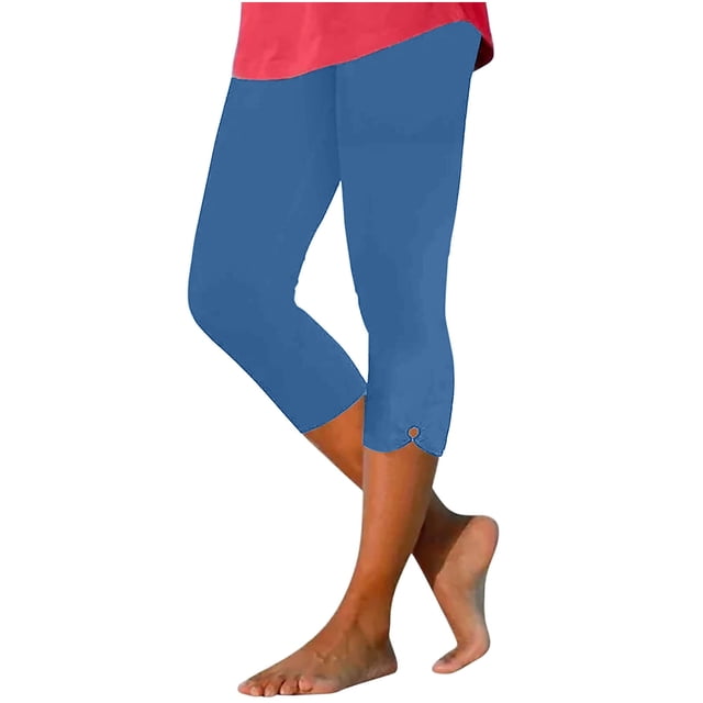 Penkiiy Capris Extensibles Taille Haute pour Femmes, Bleu Pâle, m