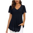 thumbnail image 1 of Birdeem T-Shirt à Manches Courtes en Chiffon Uni Décontracté Col en V pour Femmes, 1 of 5