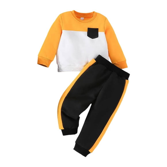 BOBOGOJP Baby Boy Clothes Toddler Infant Boys Fall Winter Outfit Long Sleeve Multi-Color Sweatshirt Pants Set 2 PCS (Yellow, 18-24 Months)
