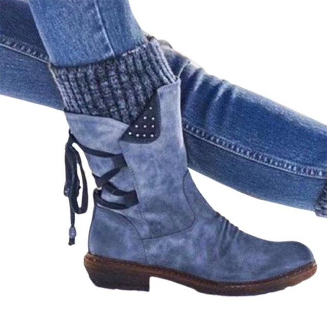Bottes de Neige d'Hiver Chaudes pour Femmes avec Lacets et Talon Épais Design Vintage