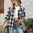 thumbnail image 3 of Woman Plaid Collared Shirt, Comfortable Two Pockets Soft Button Cuffs Button Down V Neck Top Casual  For Work For Winter Red,Khaki,Green,Black White, 3 of 8