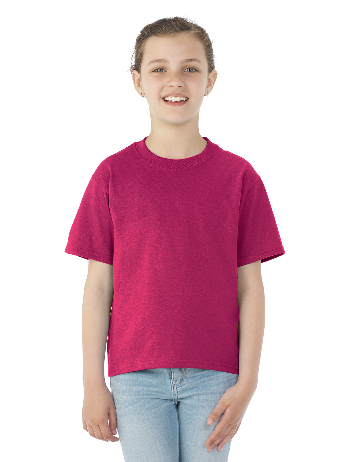 Jerzees Youth DRI-POWER Active Short Sleeve Crew T-Shirt, S, Cyber Pink