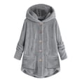 thumbnail image 2 of Qertyioot Women Plus Size Button Plush Tops Hooded Loose Cardigan Wool Coat Winter Jacket, 2 of 4