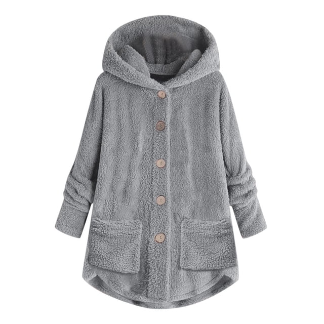 Pisexur Shacket Jacket Women Plu Size Button Plush Top Hooded Loose Cardigan Wool Coat Winter Jacket Pocketed Shirts Fall Jacket Shackets