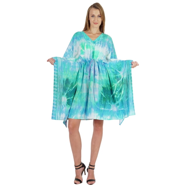 Bimba Robe Caftan Imprimée Maxi Robe Robe pour Femmes Tenue de Plage Courte Couvre-Maillot