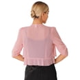 thumbnail image 2 of Women's Half Sleeve Ruffle Sheer Shrug Bolero Cardigan Summer Open Front Chiffon Blouses Tops Pink M, 2 of 6