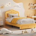 thumbnail image 3 of Twin Berber Fleece Upholstered Platform Bed Frame with Storage Drawer and Smart LED Headboard No Box Spring Needed for Kids Yellow, 3 of 7