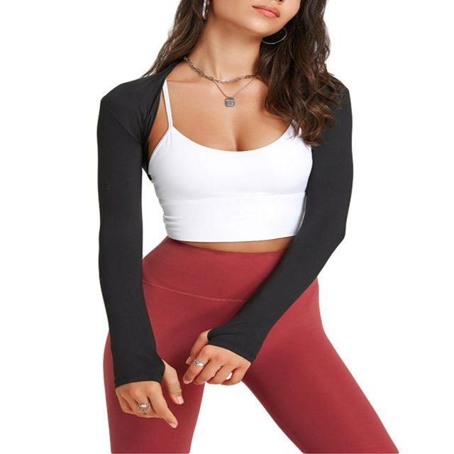 Cardigan Court de Yoga pour Femmes Haut d'Exercice Manches Longues Ouvert devant Boléro Solide pour Sports