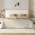 thumbnail image 1 of FullFurnique Upholstered Platform Bed Frame with Wooden Slat Support, King, Beige, 1 of 9