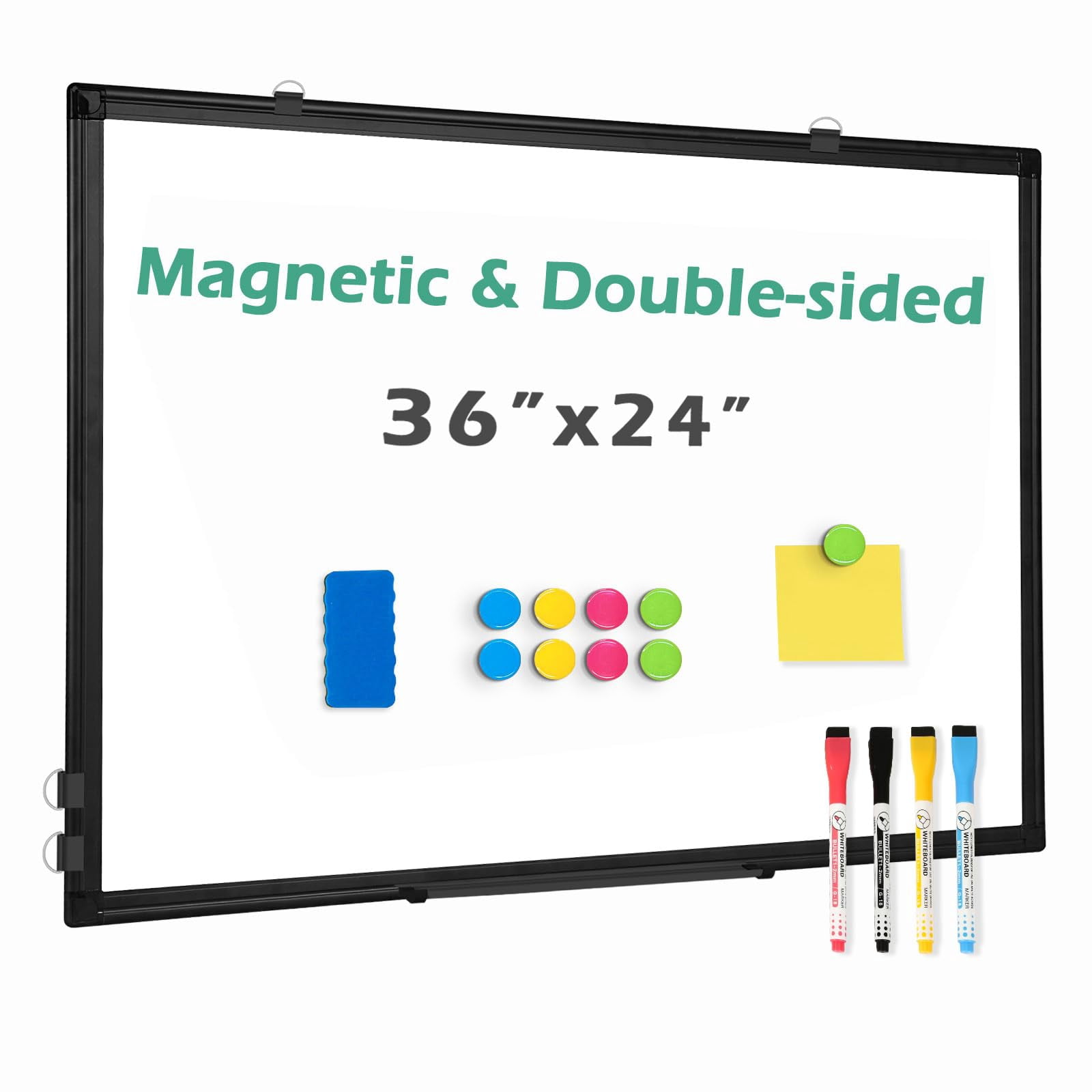 QUEENLINK Double Sided Magnetic White Boardï¼36"x24" Dry Erase Whiteboard for Wall with Black Aluminum Frame Presentation Board for School, Office and Home