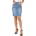 thumbnail image 1 of Unique Bargains Women's Distressed High Waist Ripped Hem Knee Length Denim Skirt, 1 of 8