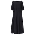 thumbnail image 4 of LOVZFMLL Mode Femmes Ample Couleur Unie O Manches Bouffantes Décontractée Manches Courtes Robe Noir G, 4 of 5