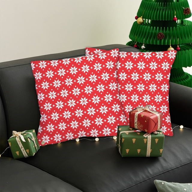 Amzcrzy Literie, Couvre-Lits, Courtepointes et Ensembles, Housses d'Oreiller de Noël 18x18 Pouces Ensemble d'Oreillers Décoratifs Sapin de Noël Rouges Décoration d'Hiver de Noël pour Maison Canapé Chambre Taie d'Oreiller