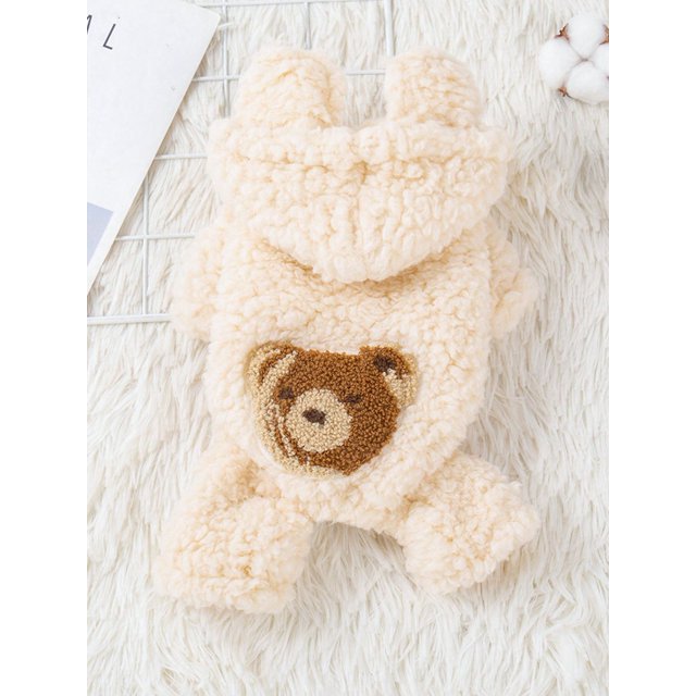 1pc Winter Hooded Plush Jumpsuit For Dogs, Teddy, Schnauzer And Cat, Etc.