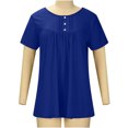 thumbnail image 3 of SMihono Hauts d'Été Décontractés pour Femmes, Couleur Unie, Col Rond, Boutons Plissés, Manches Courtes, T-Shirt Oversize pour Femmes, 3 of 8