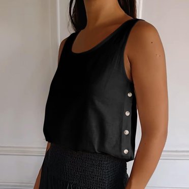 Boovnll Débardeurs pour Femmes, Été Col Rond Sans Manches Décontracté Couleur Unie Blouse Boutons Ample, Débardeur pour Femmes, Débardeurs, Débardeurs pour Femmes