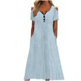 thumbnail image 2 of Pisexur Robe à Manches Courtes à Col Rond pour Femme Été Confort Mode Couleur Unie Bouton Ajouré Poche Robe à Manches Courtes à Col Rond Robe Femme, 2 of 6